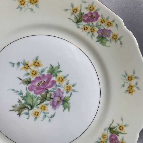 Set of 4 Black Knight Germany Yellow Pink Floral Gold Trim Dinner Plates 10" - Picture 6 of 13